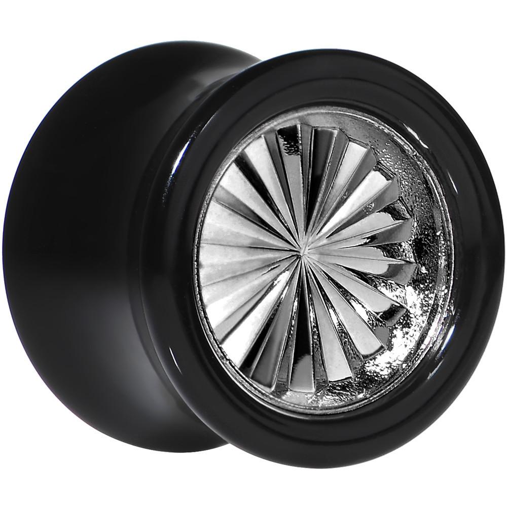 BodyCandy Black Acrylic Grey Flashy Tire Rim Saddle Plug 2G to 20mm — back view