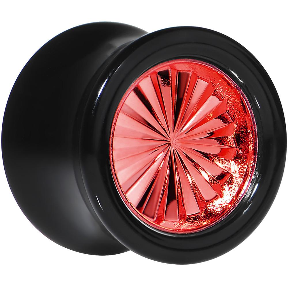 BodyCandy Black Acrylic Red Flashy Tire Rim Saddle Plug 2G to 20mm — back view