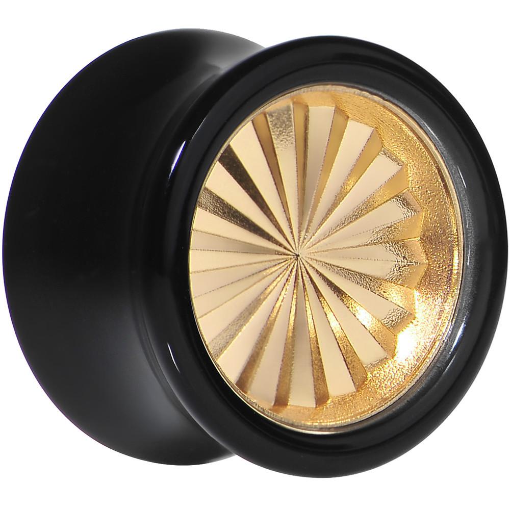 BodyCandy Black Acrylic Gold Flashy Tire Rim Saddle Plug 2G to 20mm — alternative angle