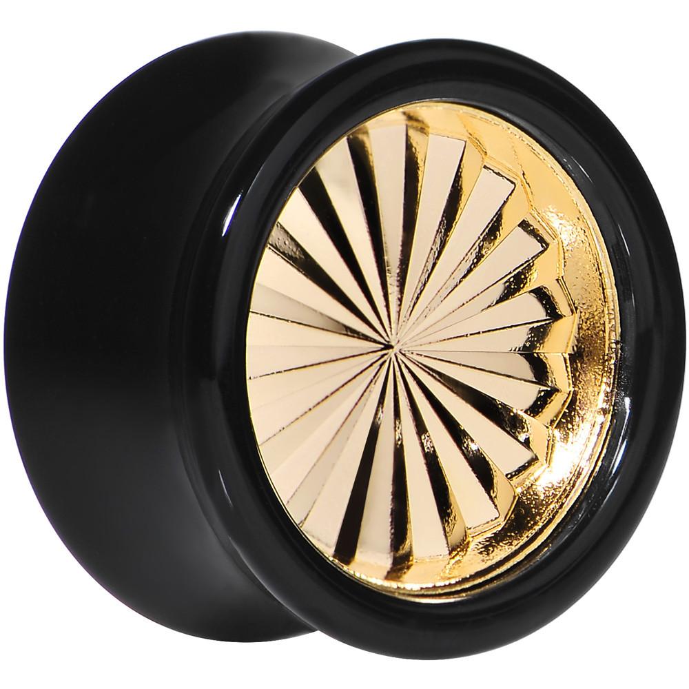 BodyCandy Black Acrylic Gold Flashy Tire Rim Saddle Plug 2G to 20mm — in-use photo
