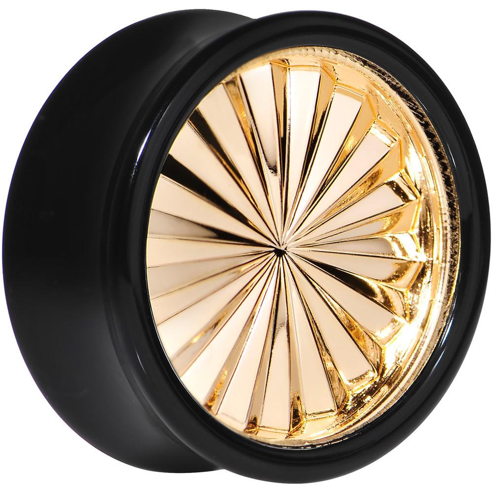 BodyCandy Black Acrylic Gold Flashy Tire Rim Saddle Plug 2G to 20mm — color detail