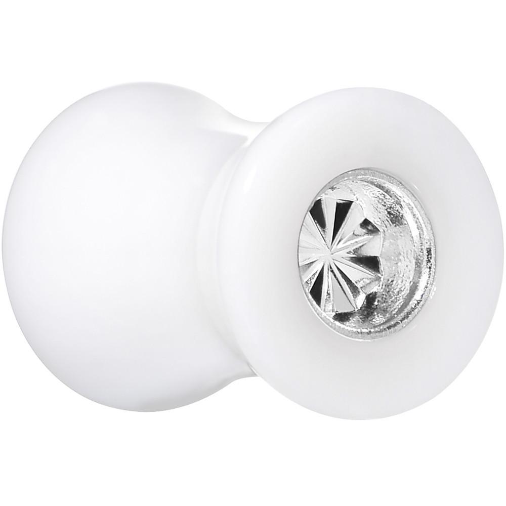 BodyCandy White Acrylic Silver Flashy Tire Rim Saddle Plug 2G to 20mm — side view