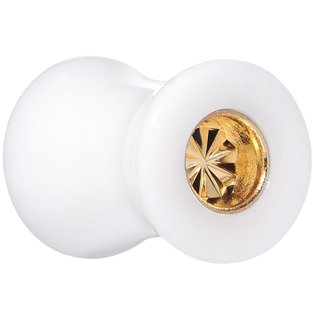 BodyCandy White Acrylic Gold Flashy Tire Rim Saddle Plug 2G to 20mm — side view
