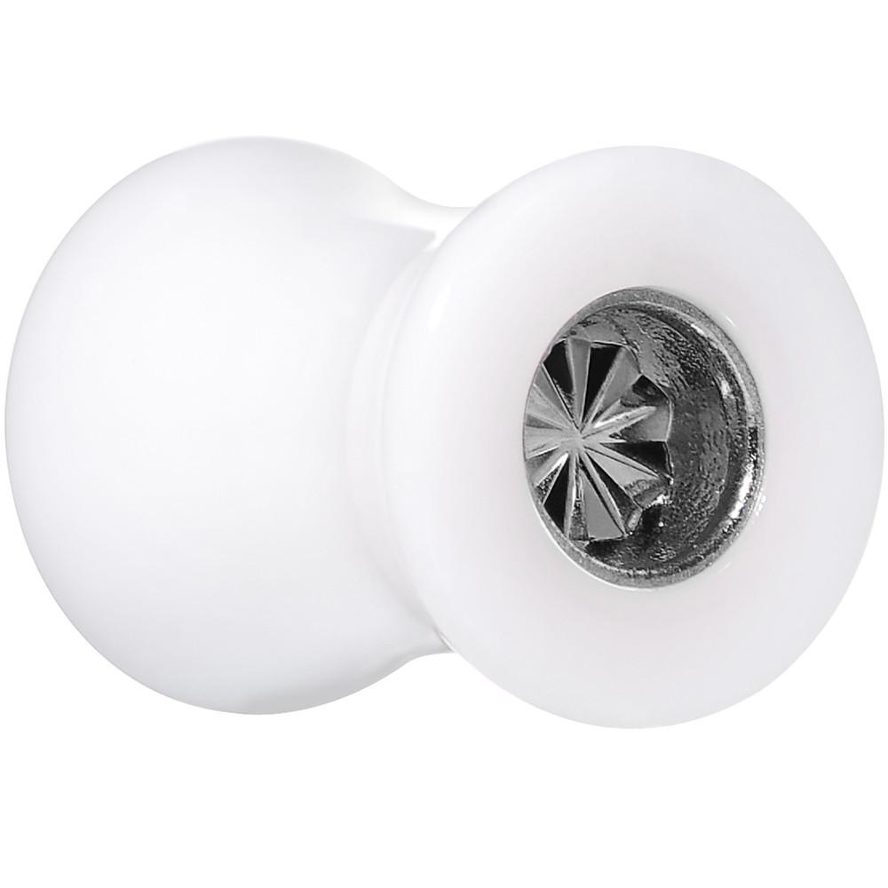 BodyCandy White Acrylic Grey Flashy Tire Rim Saddle Plug 2G to 20mm — side view
