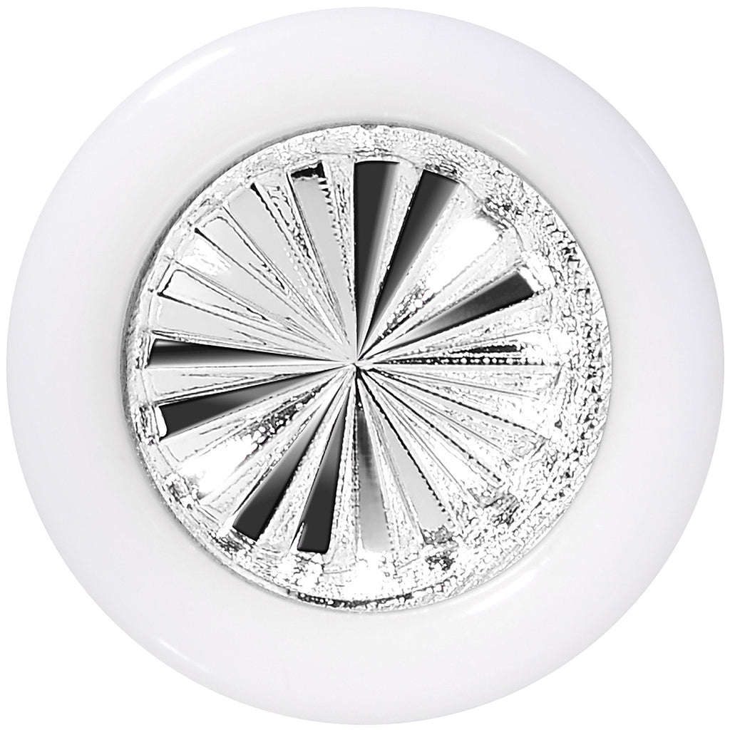 BodyCandy White Acrylic Silver Flashy Tire Rim Saddle Plug 2G to 20mm — detail close-up