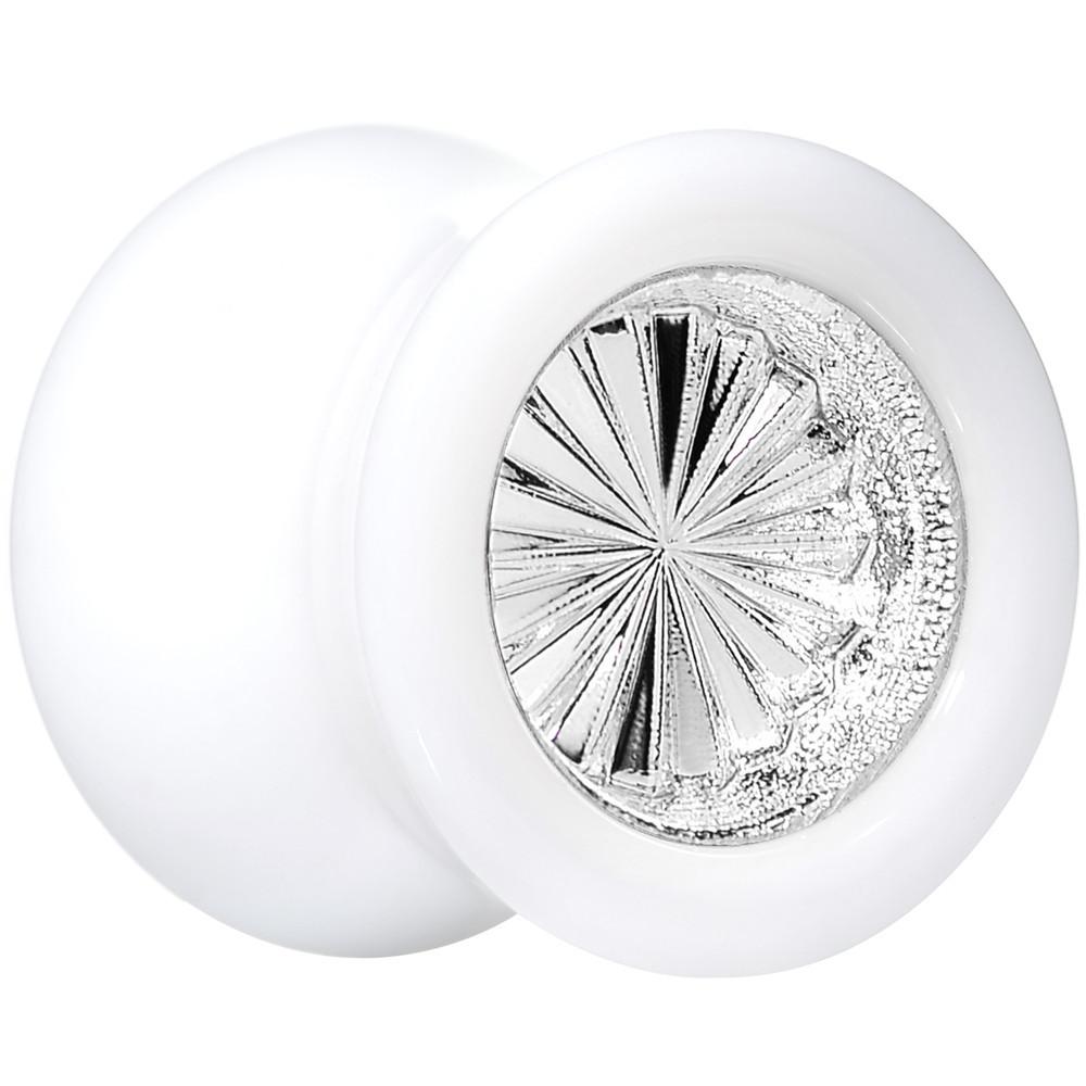 BodyCandy White Acrylic Silver Flashy Tire Rim Saddle Plug 2G to 20mm — main product shot
