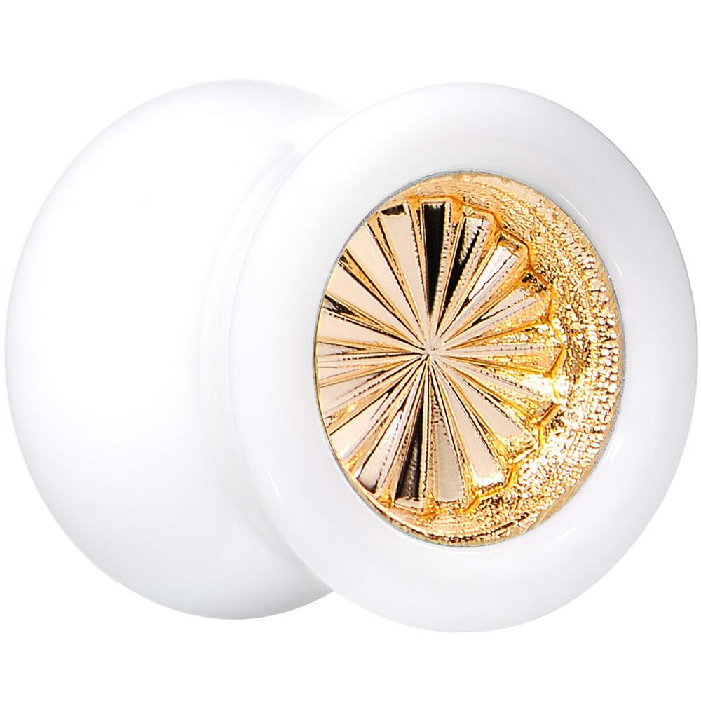BodyCandy White Acrylic Gold Flashy Tire Rim Saddle Plug 2G to 20mm — main product shot