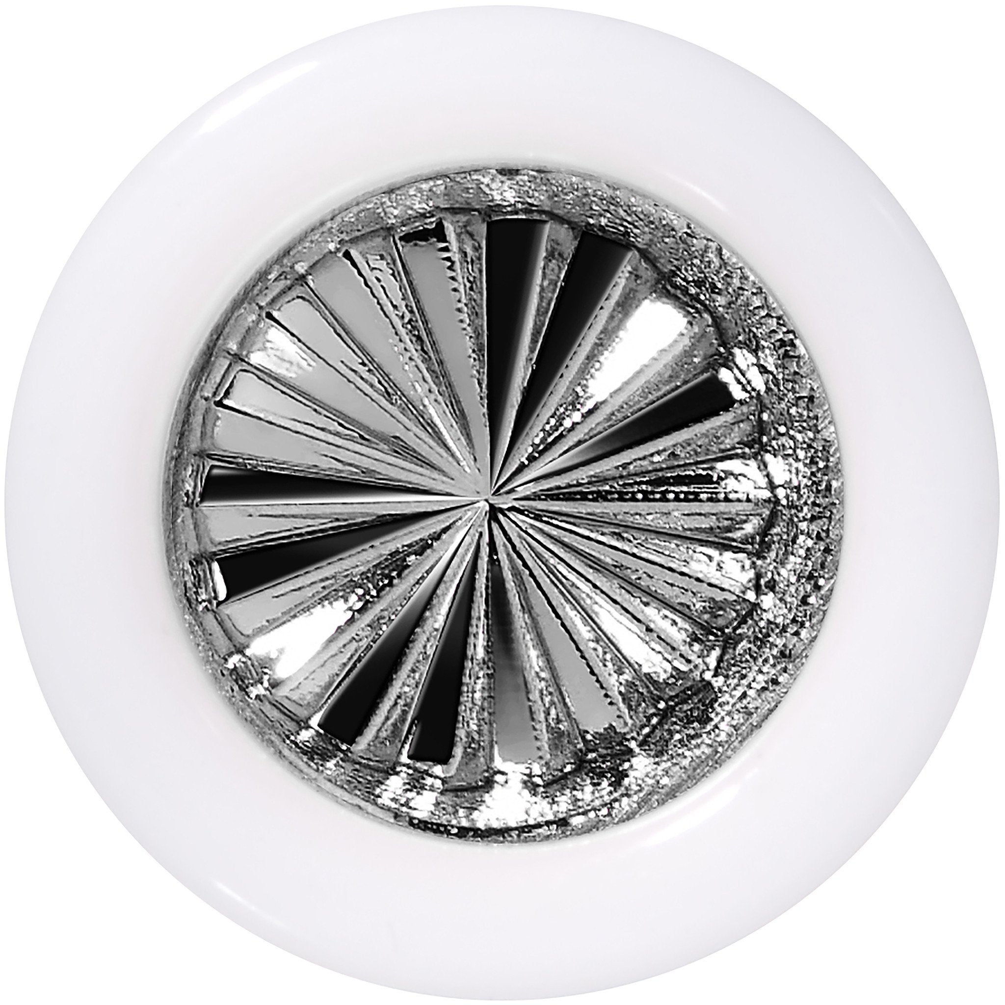 BodyCandy White Acrylic Grey Flashy Tire Rim Saddle Plug 2G to 20mm — detail close-up