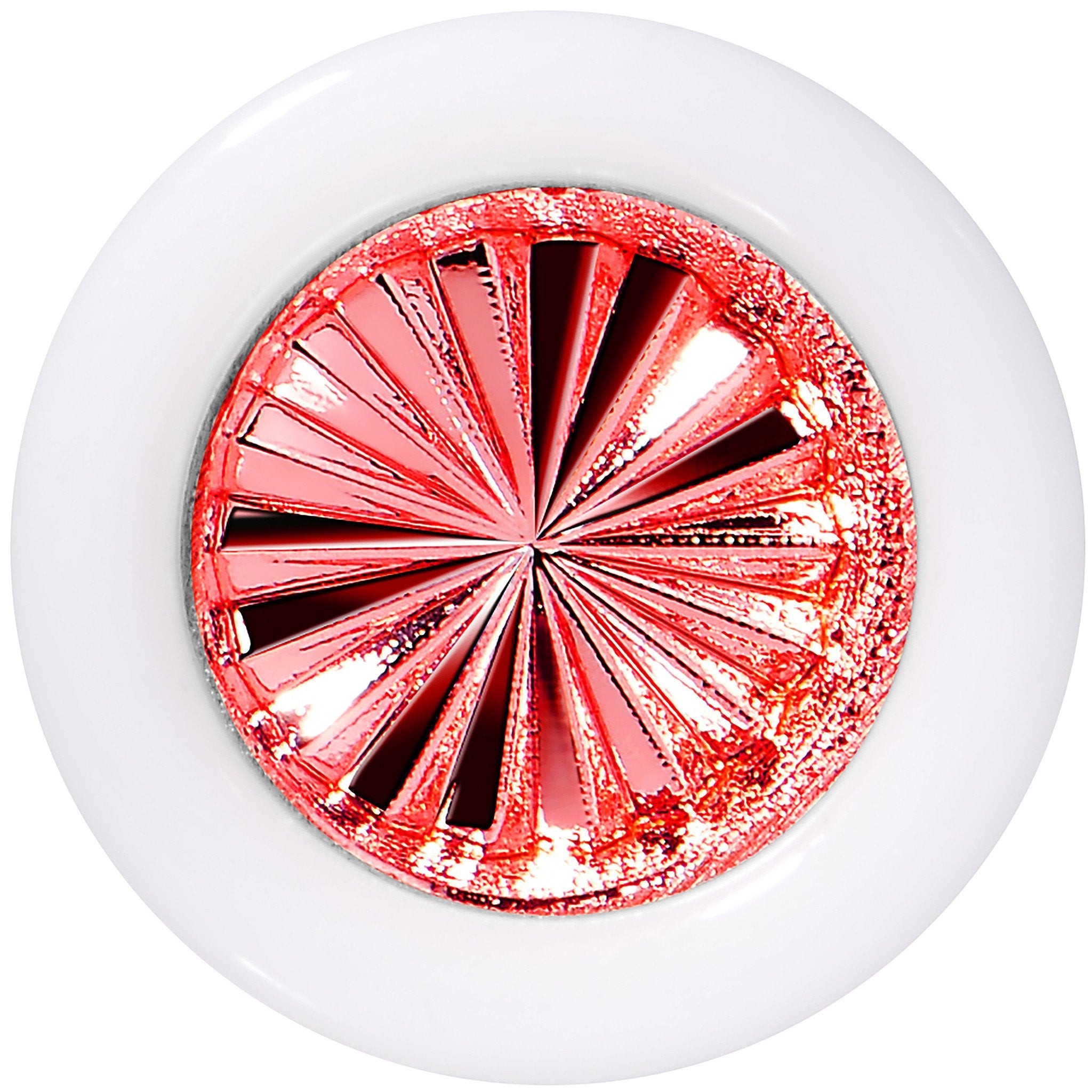BodyCandy White Acrylic Red Flashy Tire Rim Saddle Plug 2G to 20mm — detail close-up