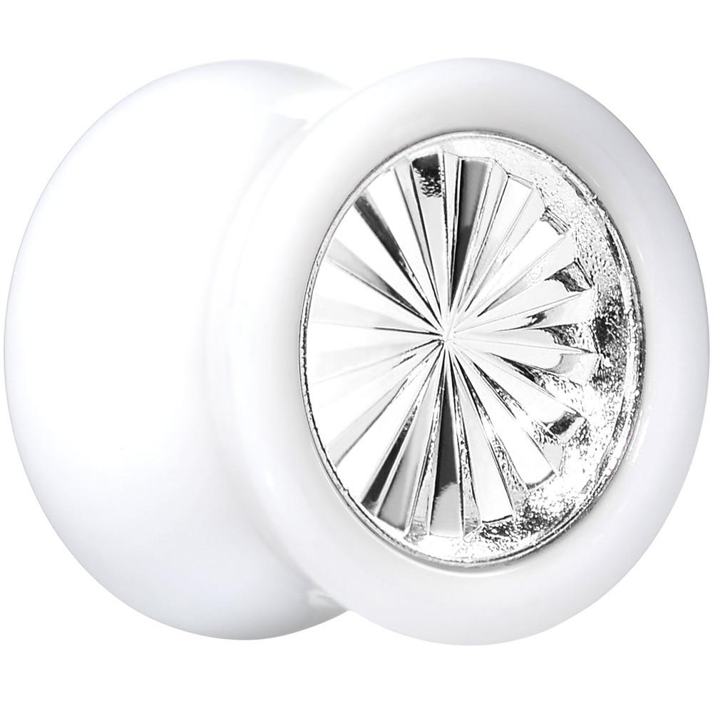 BodyCandy White Acrylic Silver Flashy Tire Rim Saddle Plug 2G to 20mm — back view