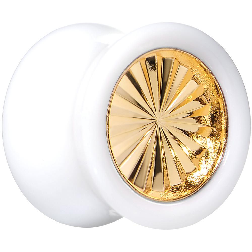BodyCandy White Acrylic Gold Flashy Tire Rim Saddle Plug 2G to 20mm — back view
