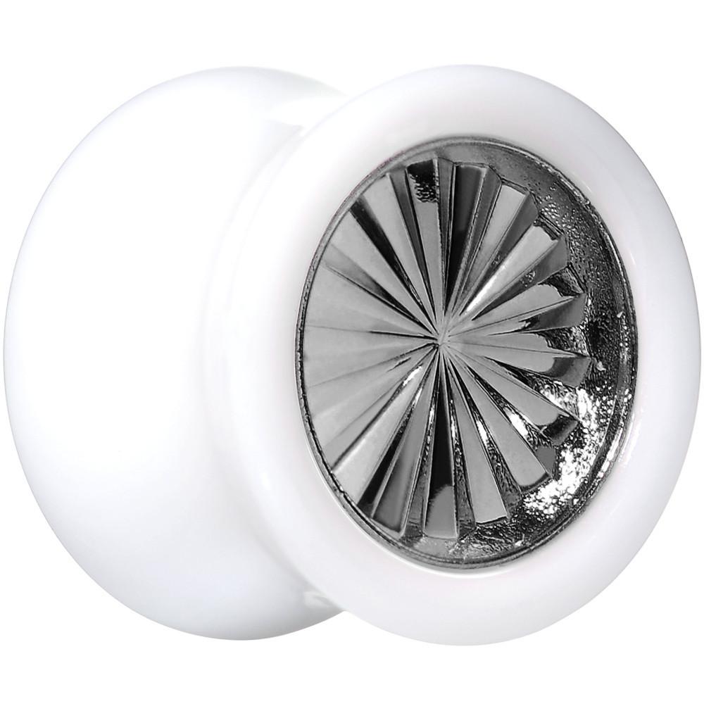 BodyCandy White Acrylic Grey Flashy Tire Rim Saddle Plug 2G to 20mm — back view