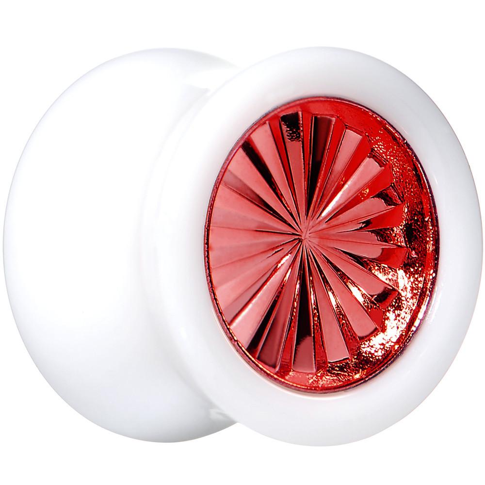 BodyCandy White Acrylic Red Flashy Tire Rim Saddle Plug 2G to 20mm — back view