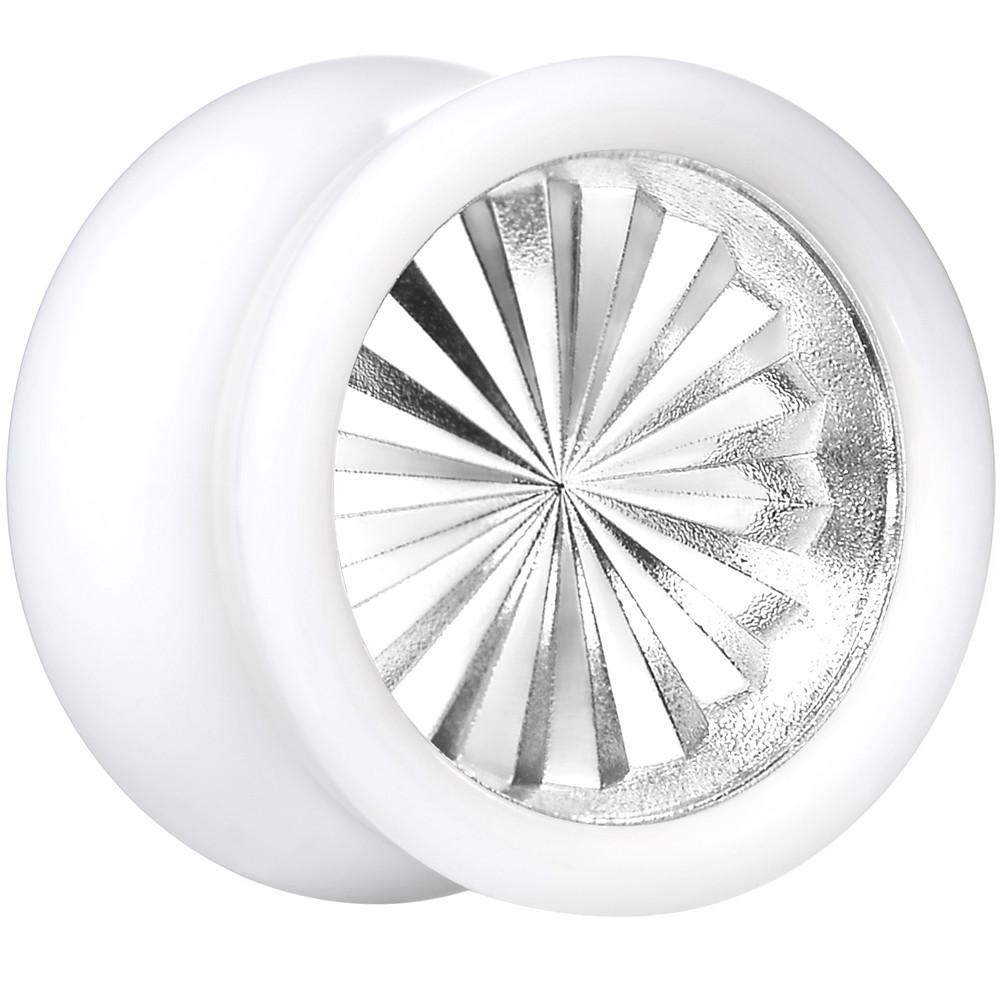 BodyCandy White Acrylic Silver Flashy Tire Rim Saddle Plug 2G to 20mm — alternative angle