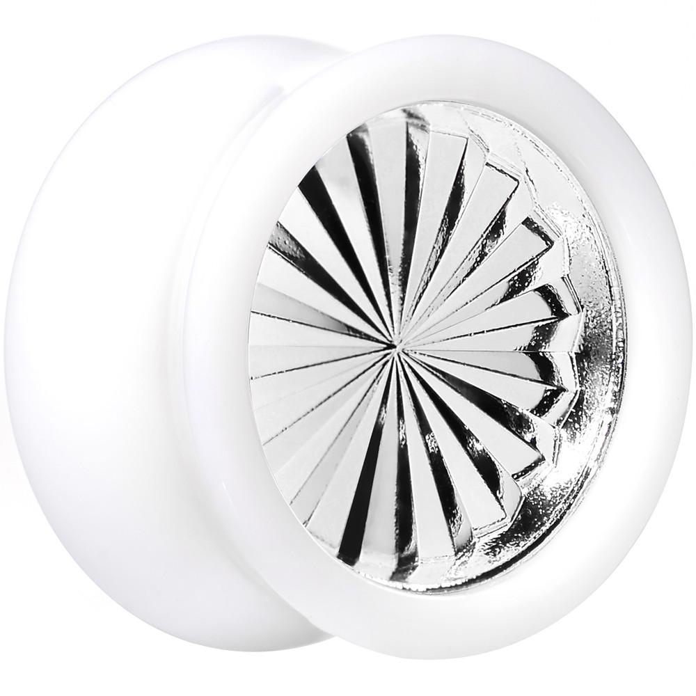 BodyCandy White Acrylic Silver Flashy Tire Rim Saddle Plug 2G to 20mm — in-use photo