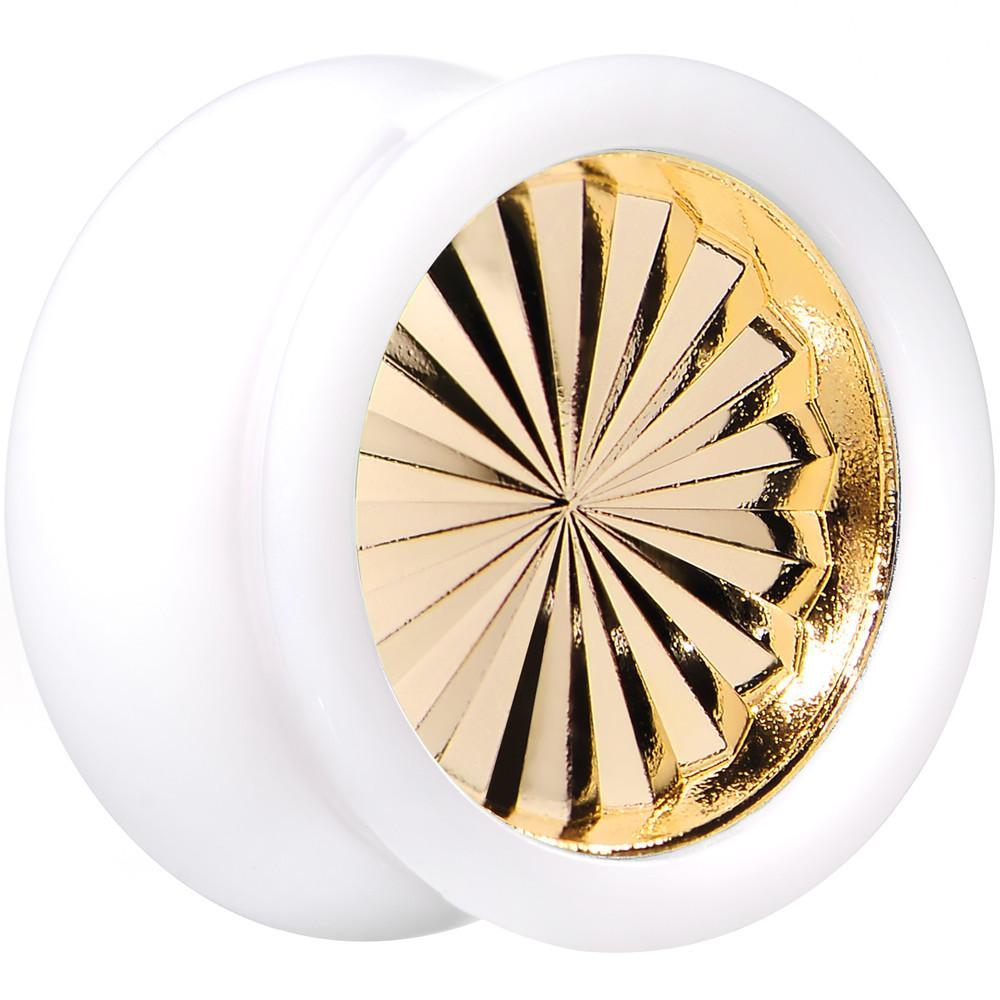 BodyCandy White Acrylic Gold Flashy Tire Rim Saddle Plug 2G to 20mm — in-use photo