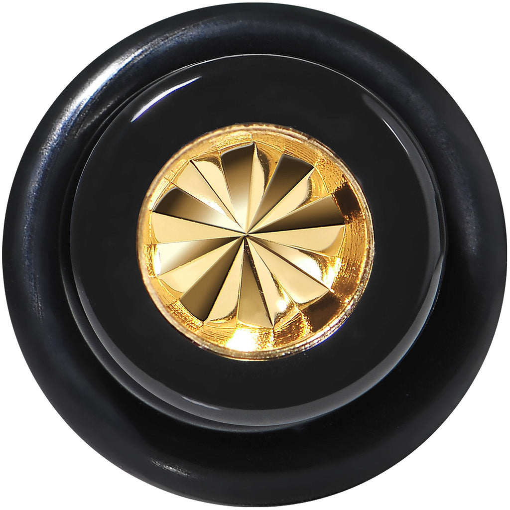 BodyCandy Black Acrylic Gold Flashy Tire Rim Taper 2G to 20mm — detail close-up