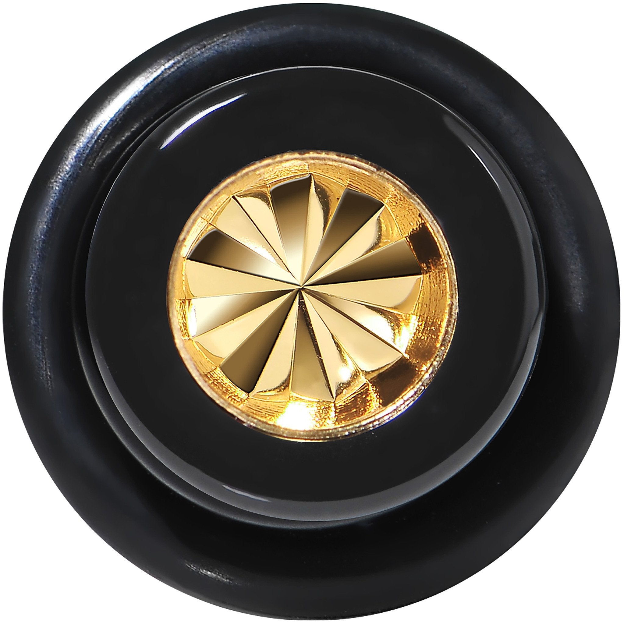 BodyCandy Black Acrylic Gold Flashy Tire Rim Taper 2G to 20mm — detail close-up
