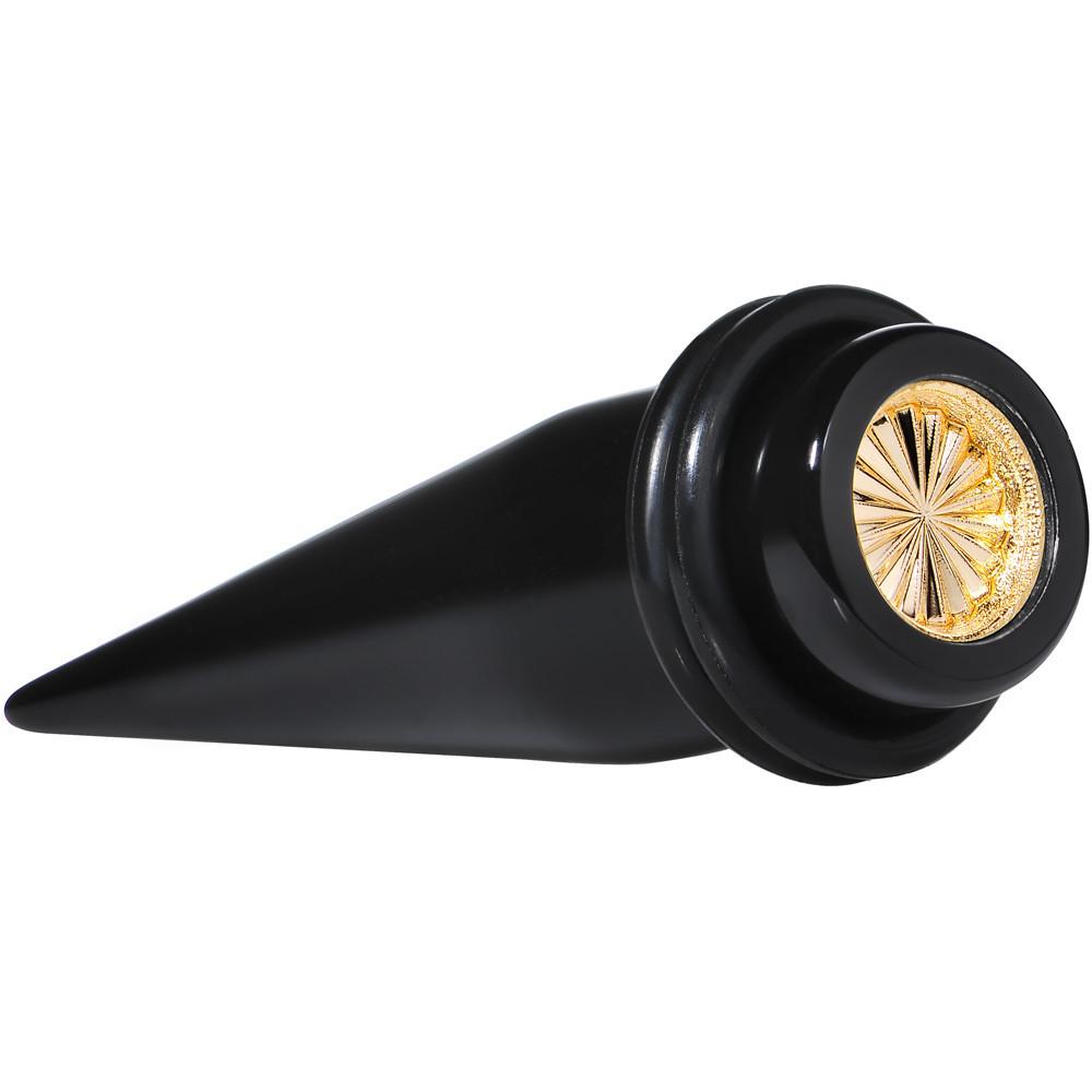BodyCandy Black Acrylic Gold Flashy Tire Rim Taper 2G to 20mm — back view