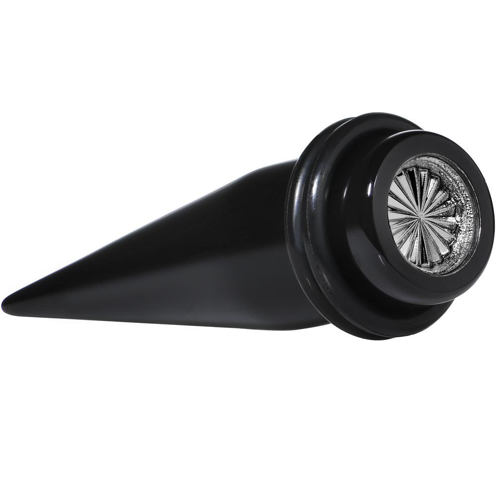 BodyCandy Black Acrylic Grey Flashy Tire Rim Taper 2G to 20mm — back view