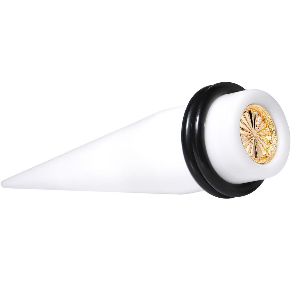 BodyCandy White Acrylic Gold Flashy Tire Rim Taper 2G to 20mm — back view