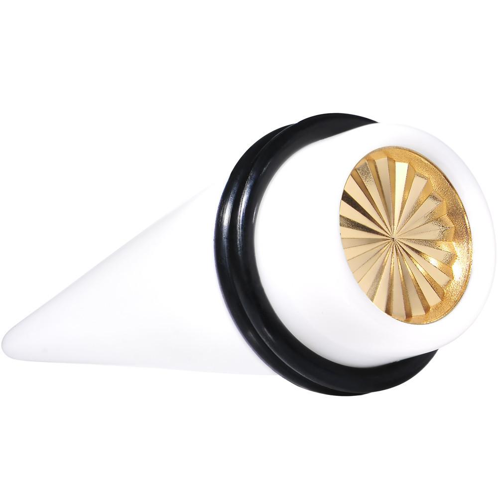 BodyCandy White Acrylic Gold Flashy Tire Rim Taper 2G to 20mm — in-use photo