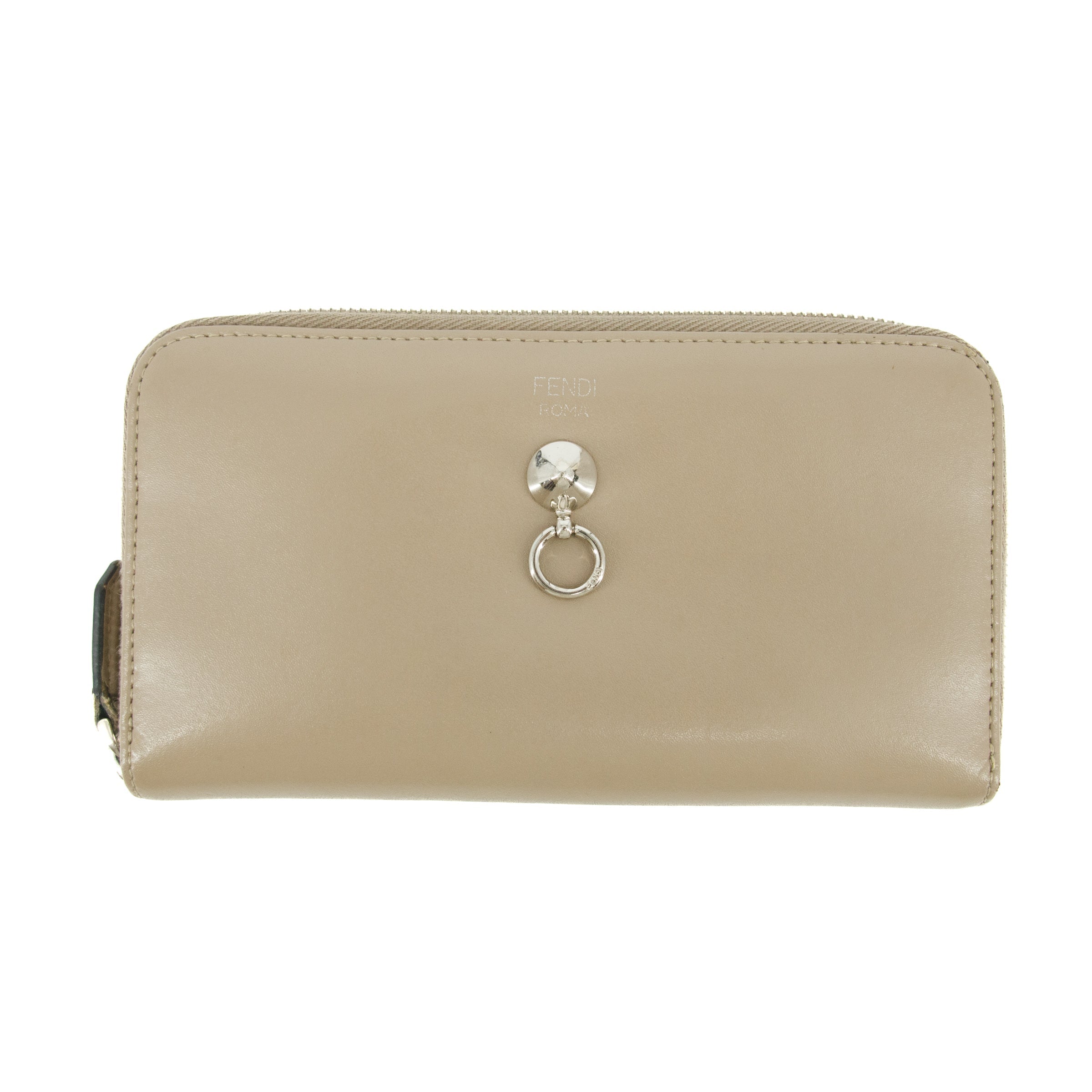 Bolt Boutique Fendi Grey Leather Zip Around Long Wallet #5189 — main product shot