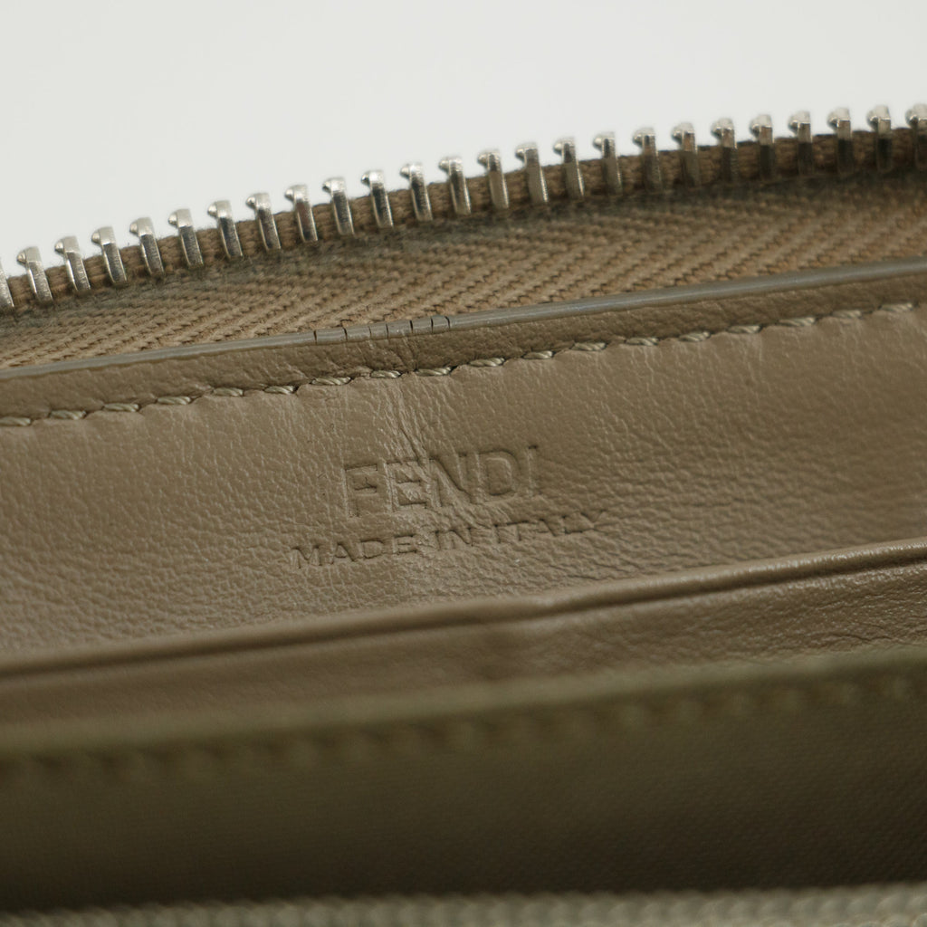 Bolt Boutique Fendi Grey Leather Zip Around Long Wallet #5189 — in-use photo
