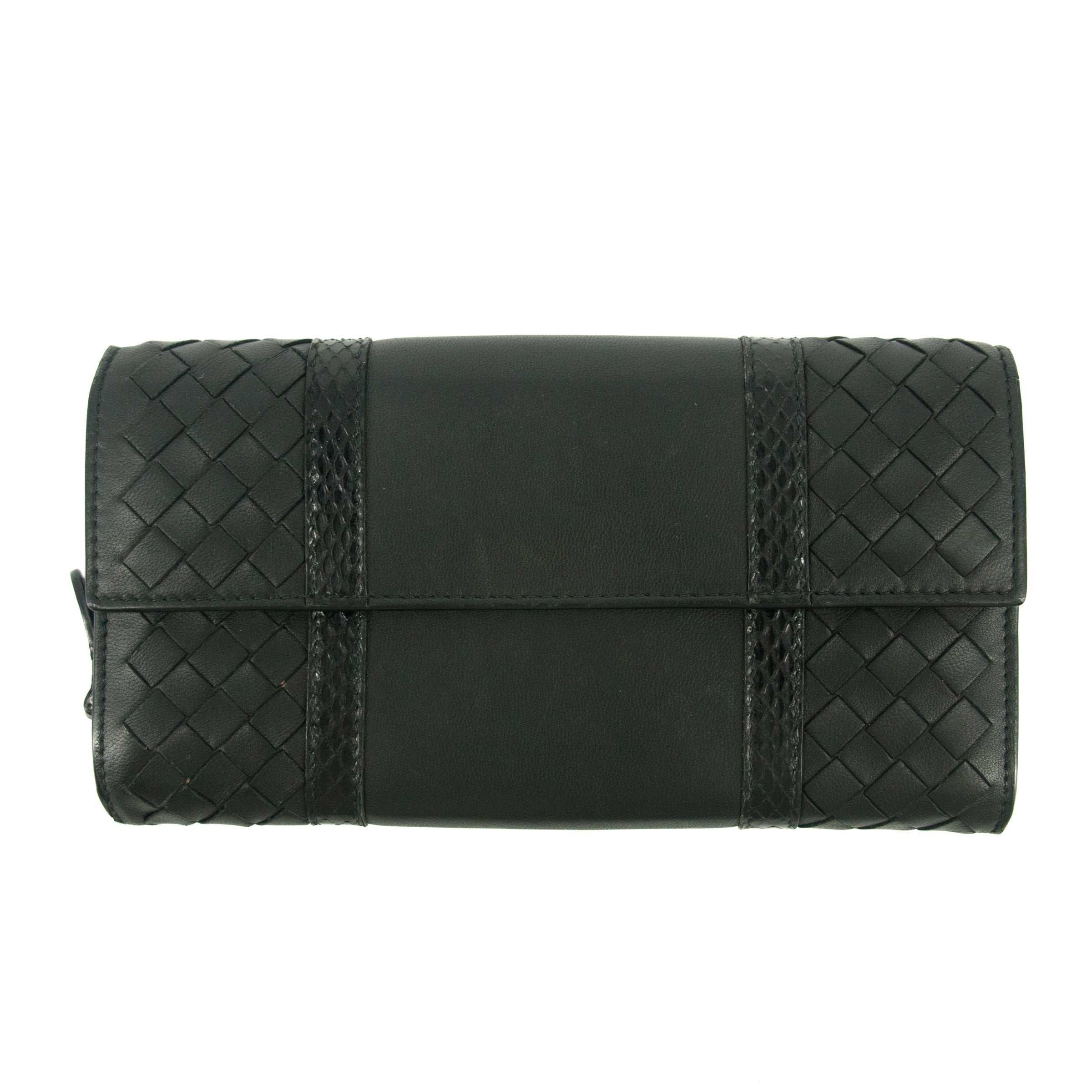 Bolt Boutique Bottega Veneta Intrecciato Black Bifold Long Wallet #5197 — main product shot