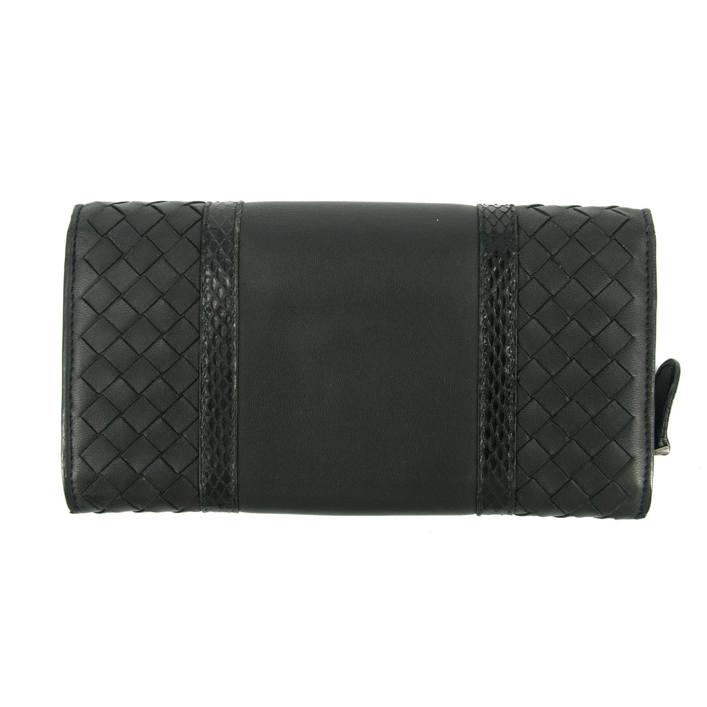 Bolt Boutique Bottega Veneta Intrecciato Black Bifold Long Wallet #5197 — detail close-up