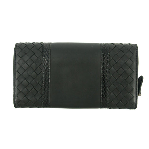 Bolt Boutique Bottega Veneta Intrecciato Black Bifold Long Wallet #5197 — detail close-up
