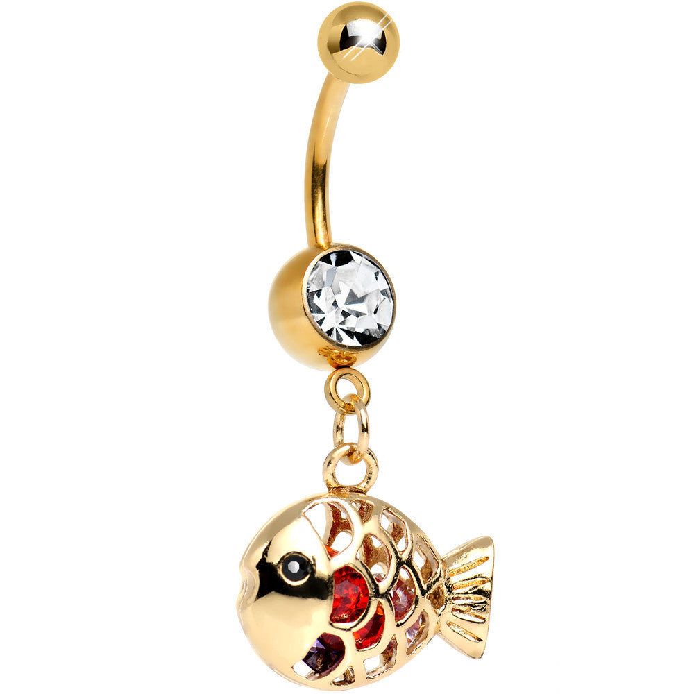 BodyCandy Multi Cubic Zirconia Gold Plated Glamorous Goldfish Dangle Belly Ring — main product shot