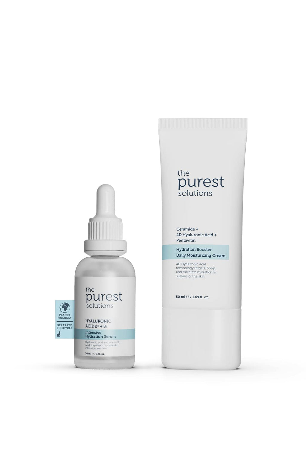 The Purest Solutions Intensive Hydration Skincare Set - Hyaluronic Acid Serum & Ceramide Moisturizing Cream for Dry Skin
