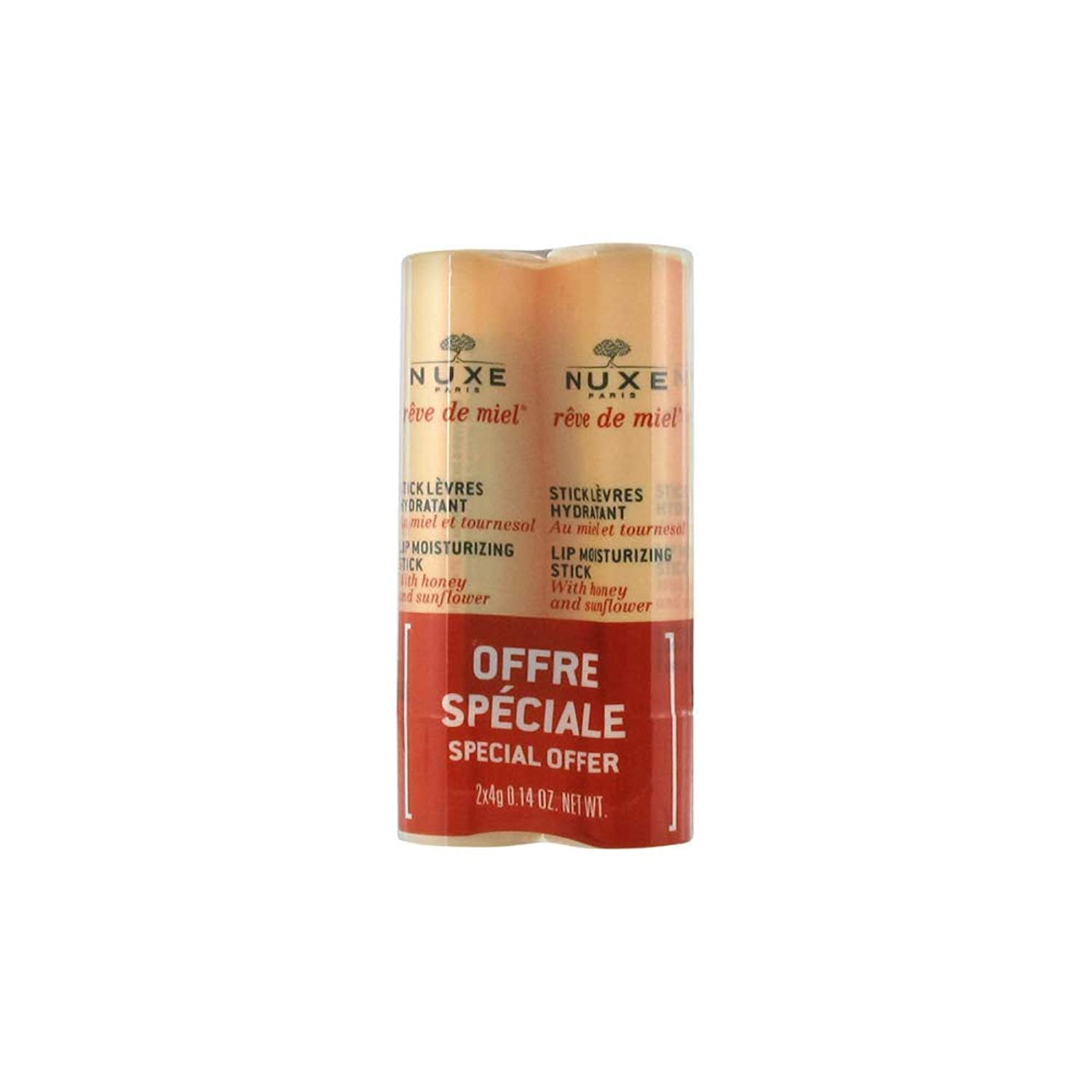 Nuxe Reve de Miel Lip Moisturizing Stick Set - 2x4g Natural Lip Care, Paraben-Free Cosmetics