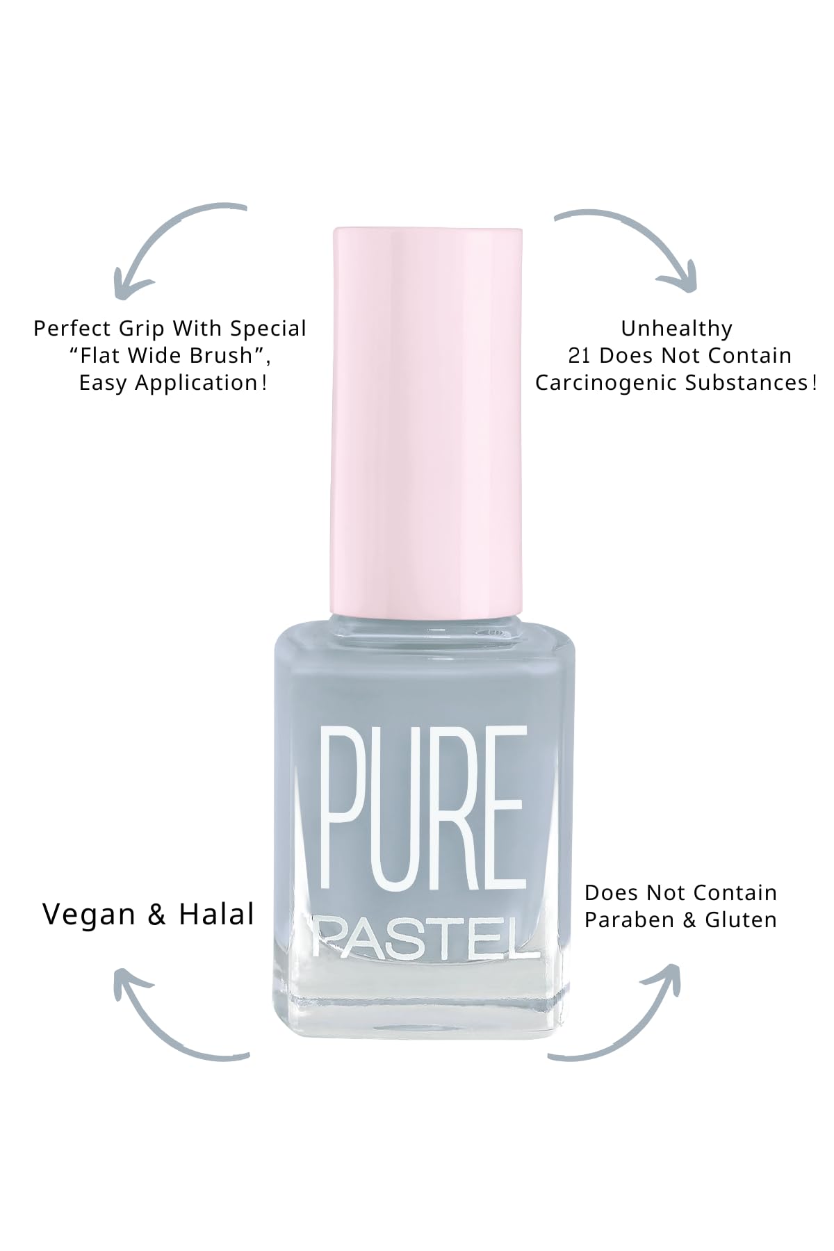Pastel Pure 610 Nail Polish 13ml - Vegan & Cruelty-Free Nail Polish with Thick Brush for Easy Application