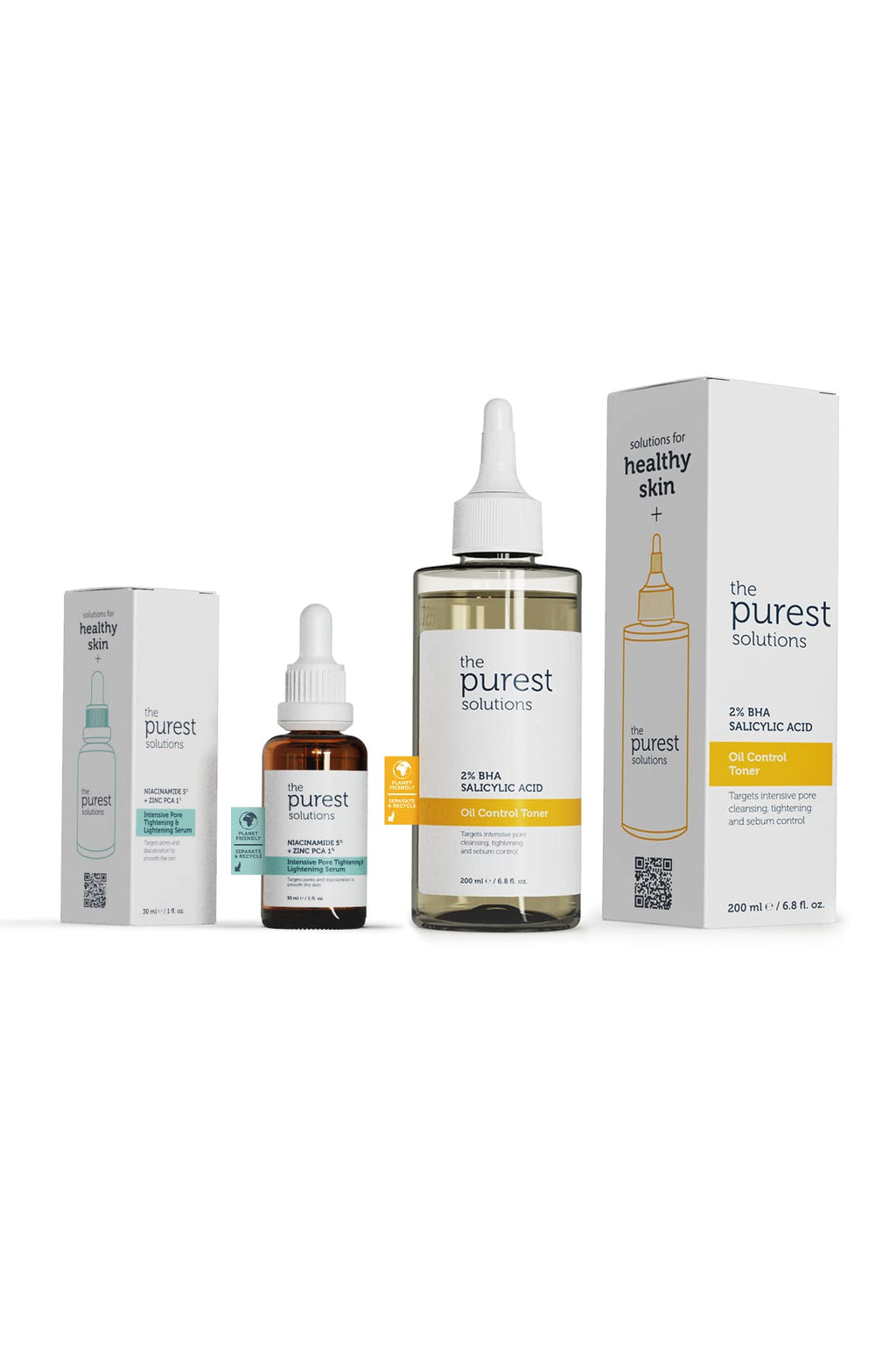 The Purest Solutions Skincare Set for Oily Skin - Pore Tightening Serum & Oil Control Toner with Niacinamide & Salicylic Acid