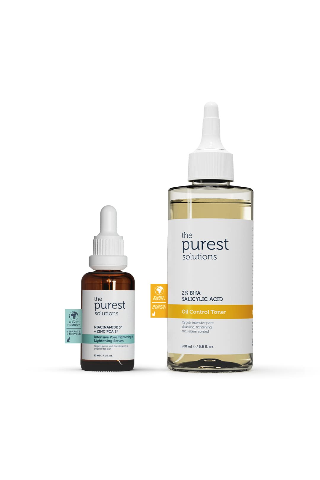 The Purest Solutions Skincare Set for Oily Skin - Pore Tightening Serum & Oil Control Toner with Niacinamide & Salicylic Acid