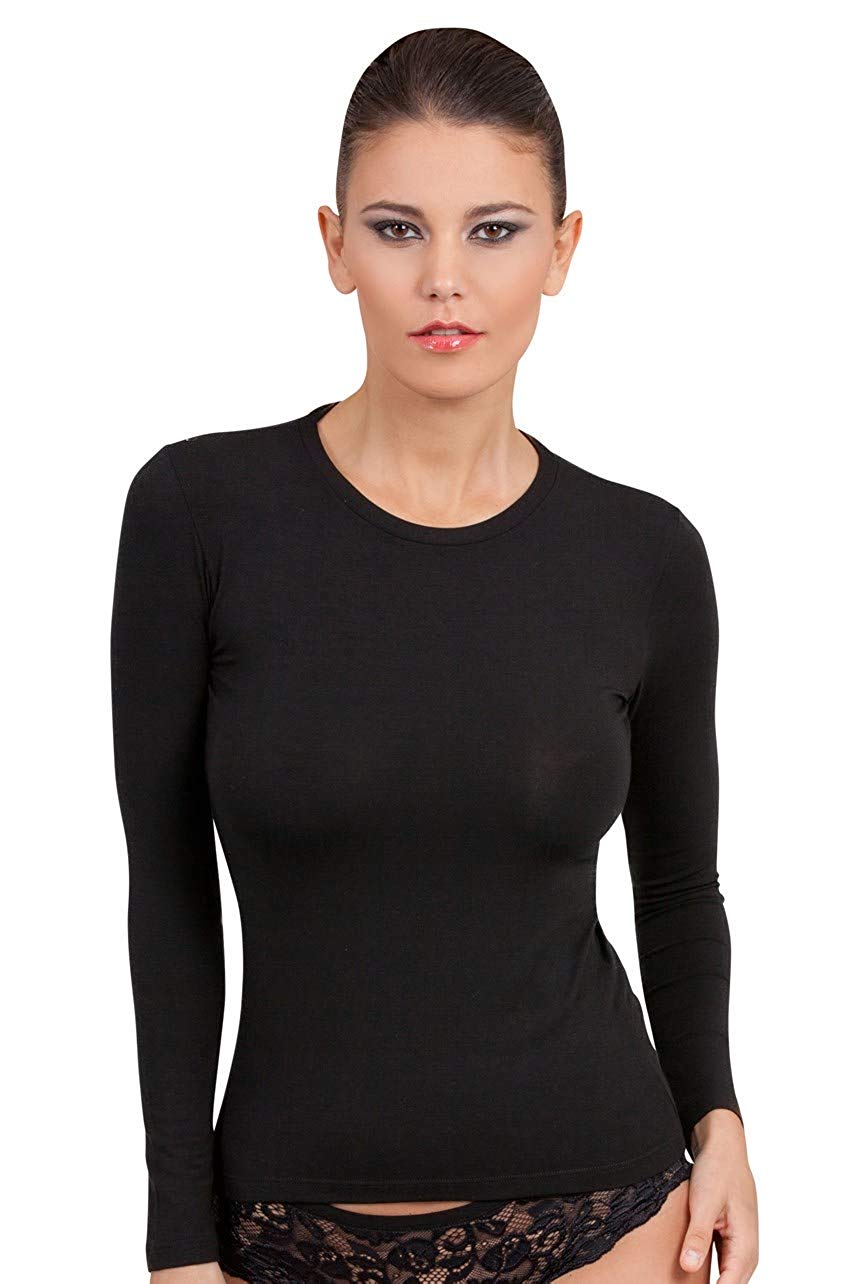 tittimitti EGI Luxury Modal Women's Long Sleeved T-Shirt. Proudly Made in Italy ( Crew Neck). — detail close-up