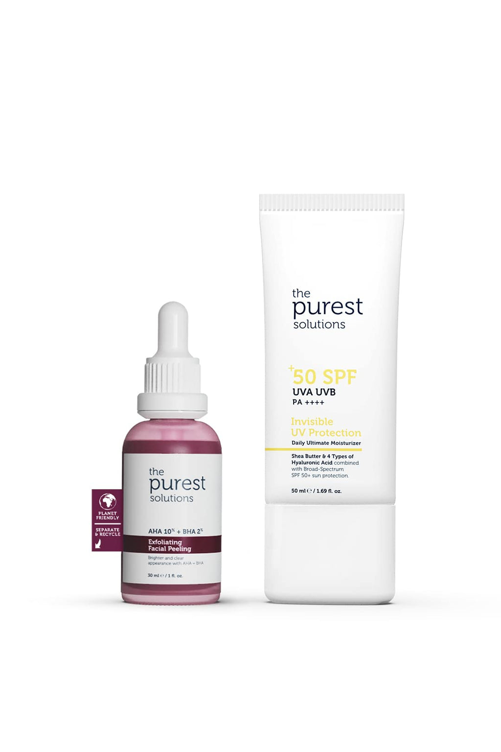 The Purest Solutions Skincare Set - Exfoliating Facial Peeling & UV Protection with SPF 50+