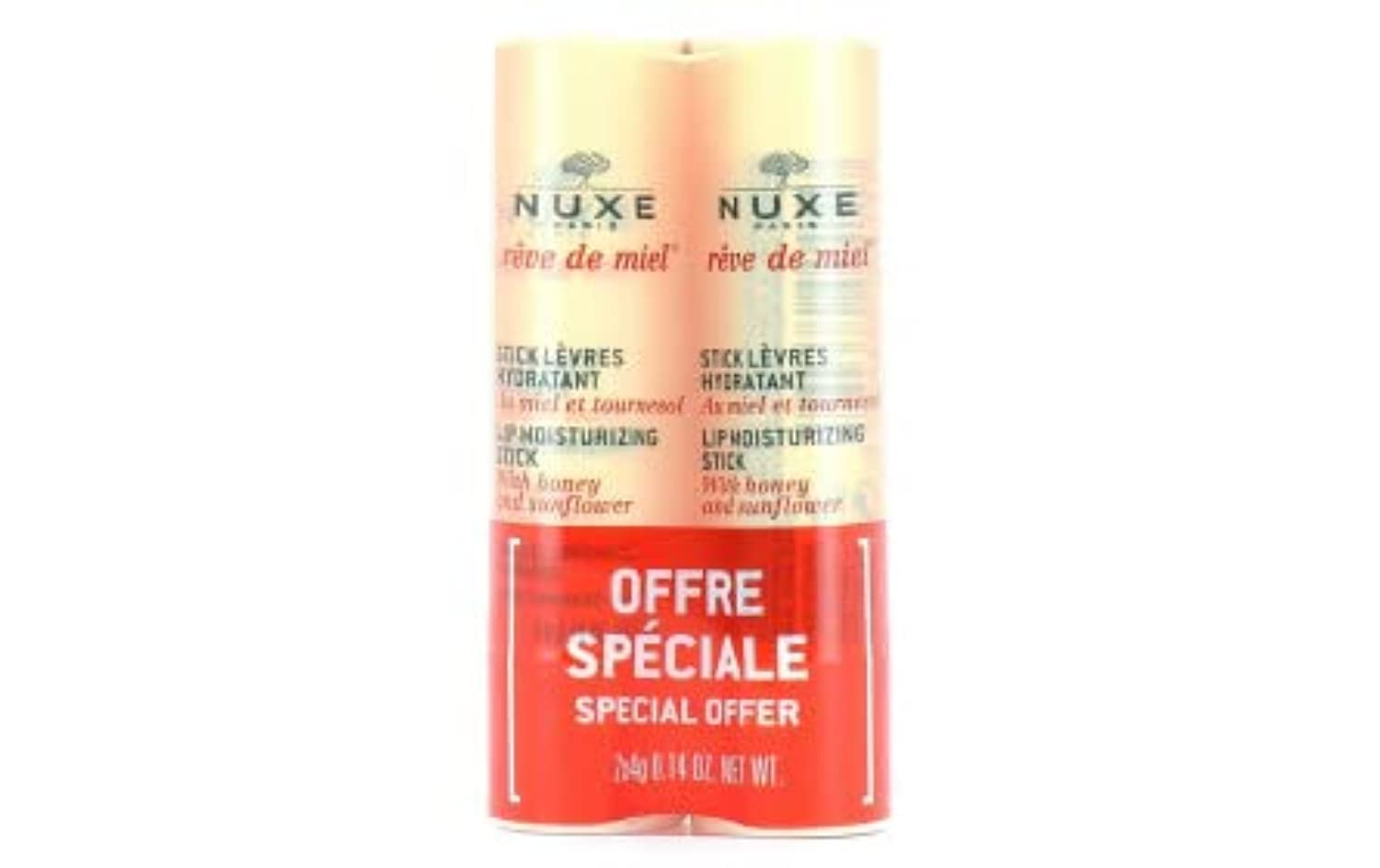 Nuxe Reve de Miel Lip Moisturizing Stick Set - 2x4g Natural Lip Care, Paraben-Free Cosmetics