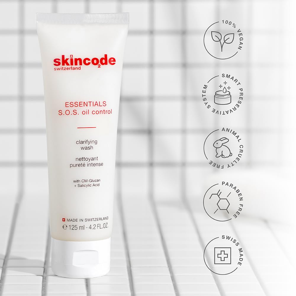 Skincode SOS Oil Control Clarifying Wash 125ml - Gentle Facial Cleanser with Salicylic Acid for Acne Control