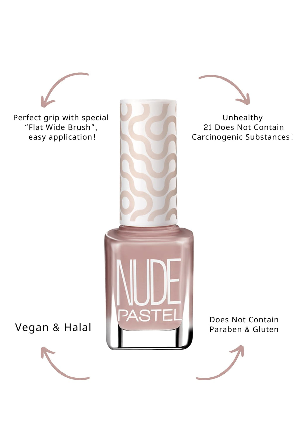 Pastel Vegan Cruelty-Free Nail Polish - Pastel Nude 752, 13ml, Thick Brush for Easy Application