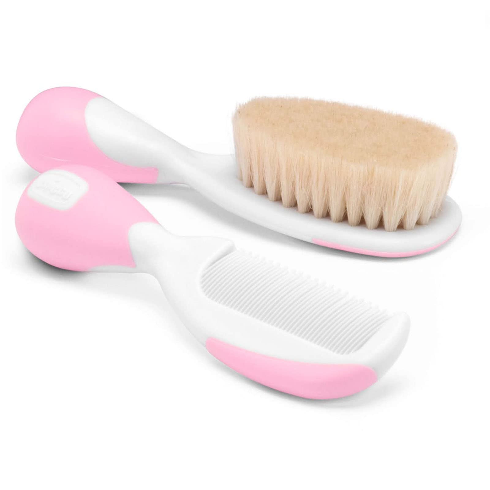 Chicco Baby Hair Brush and Comb Set for Newborns - Gentle Natural Bristle Brush and Safe Round-Tipped Comb for Infant Hair Care