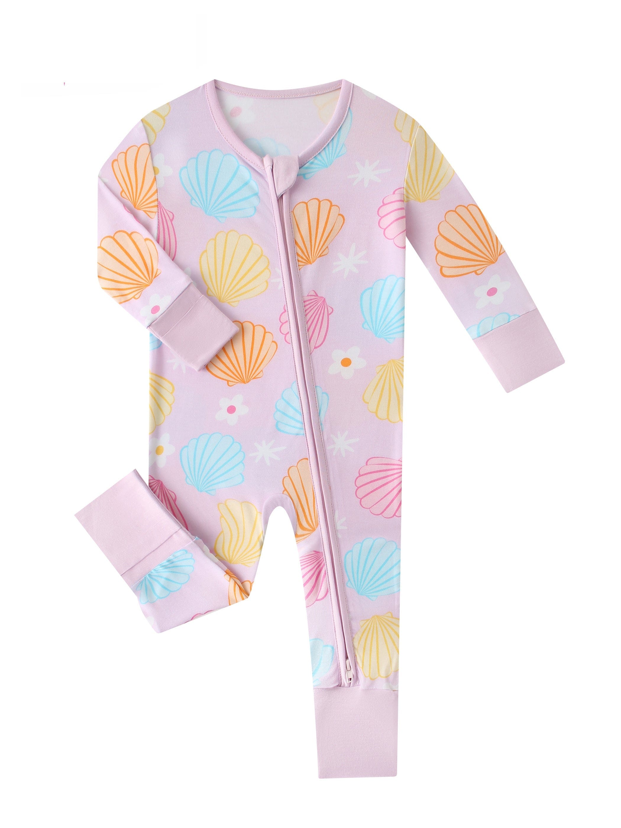 Charlies Project Kids Posh TOT Pastel Seashell Bamboo Baby Convertible Zippy Romper — color detail
