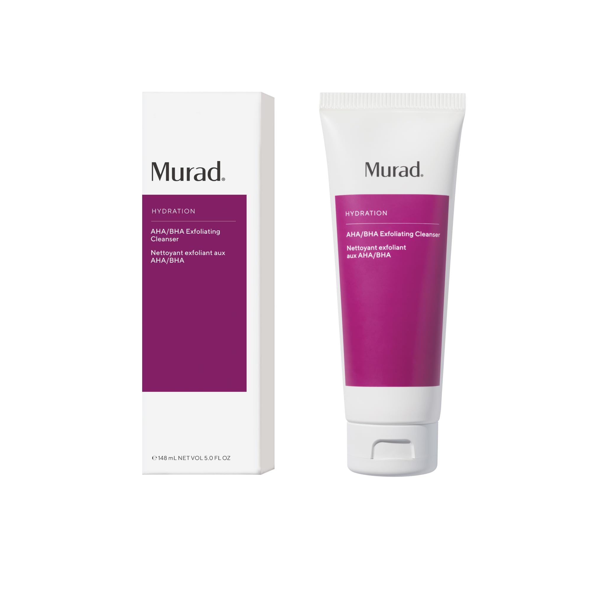 Murad Exfoliating Facial Cleanser with AHA/BHA - Gentle Face Peeling for Smoother Brighter Skin, 6.76 fl oz