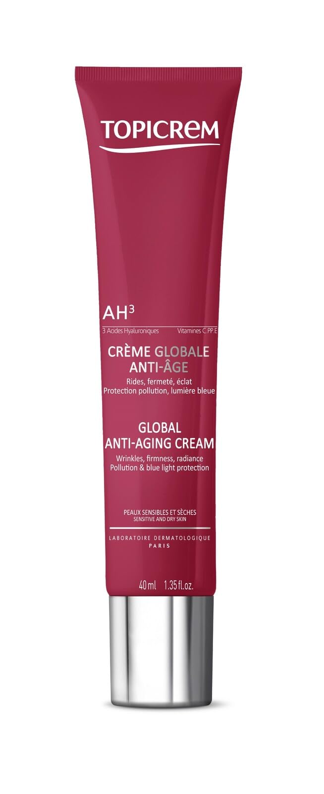 Topicrem AH3 Anti-Aging Cream for Dry Skin - Hydrating, Anti-Wrinkle, and Brightening - 1.35 fl oz