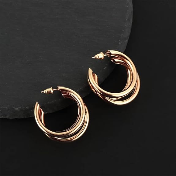 SORI STYLE Chunky Gold Triple Hoop Earring — back view