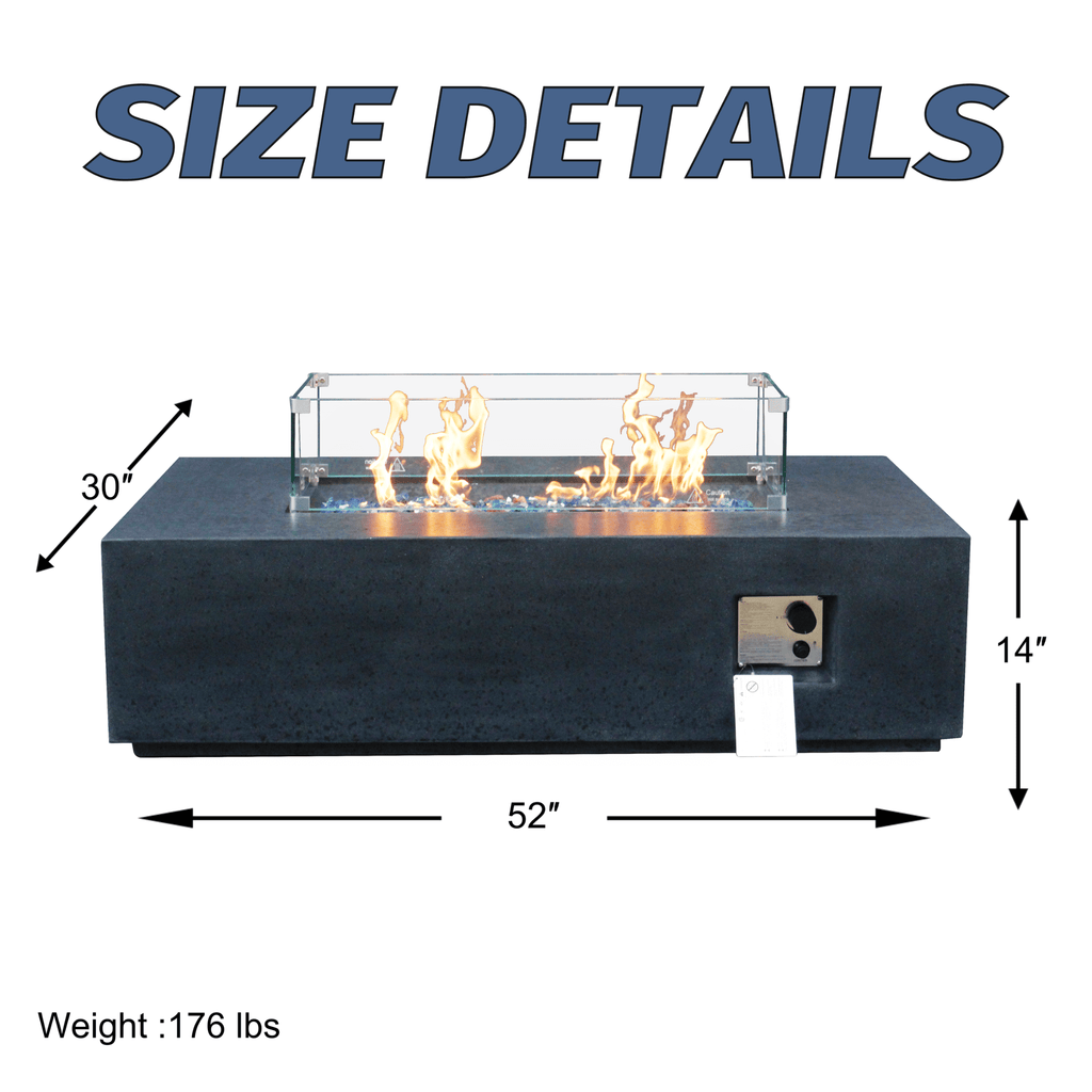 Alora 52" Outdoor Concrete Liquid Propane Rectangular Fire Pit Table (SAK84314) – SAKSBY WHOLESALE, view 6