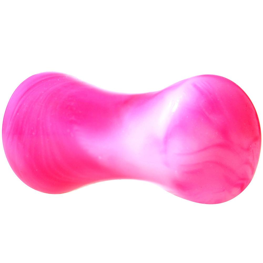 BodyCandy Acrylic Pink and White Marbled Saddle Plug 6G to 1 Inch — detail close-up