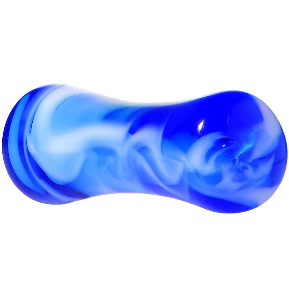 BodyCandy Acrylic Blue and White Marbled Saddle Plug 6G to 1 Inch — lifestyle context